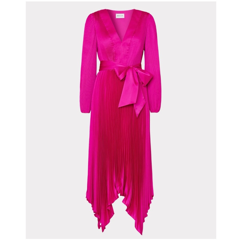 Milly Liora Satin Pleated Dress - Fuchsia / 2 (NWT)